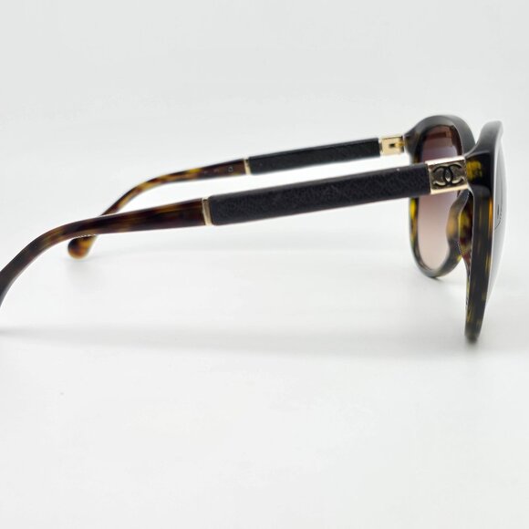 Chanel 5225-Q 714/3B Tortoise Brown Leather Frame Brown Lens Sunglasses w/ Case - Picture 6 of 15